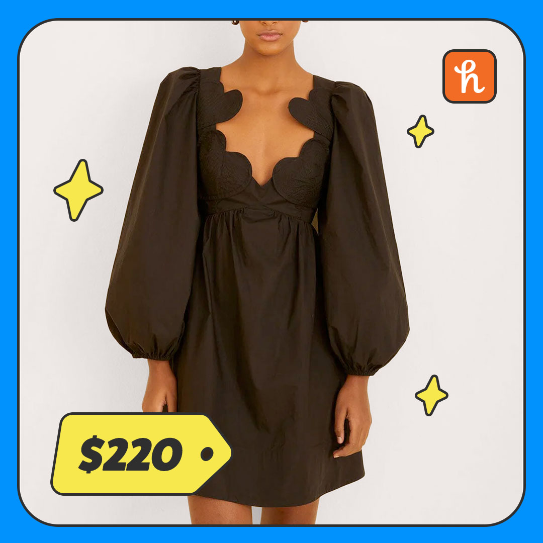 Farm Rio Black Heart Shaped Neckline Mini Dress