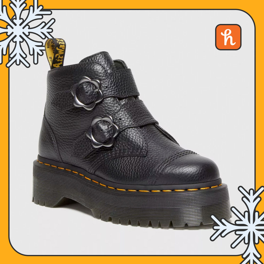 DEVON FLOWER BUCKLE LEATHER PLATFORM BOOTS